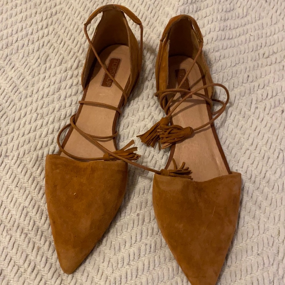 TopShop Camel Lace-up Flats with Tassels